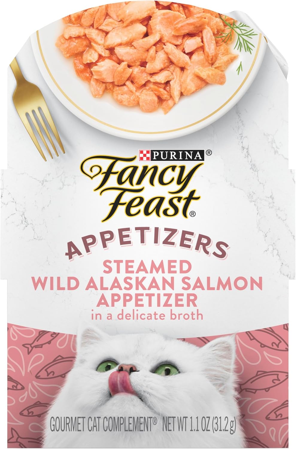 Purina Fancy Feast Appetizers Lickable Free Cereal Cibo umido per gatti Topper Antipasto di salmone selvatico dell'Alaska - (confezione da 10) vassoi da 1,1 oz.