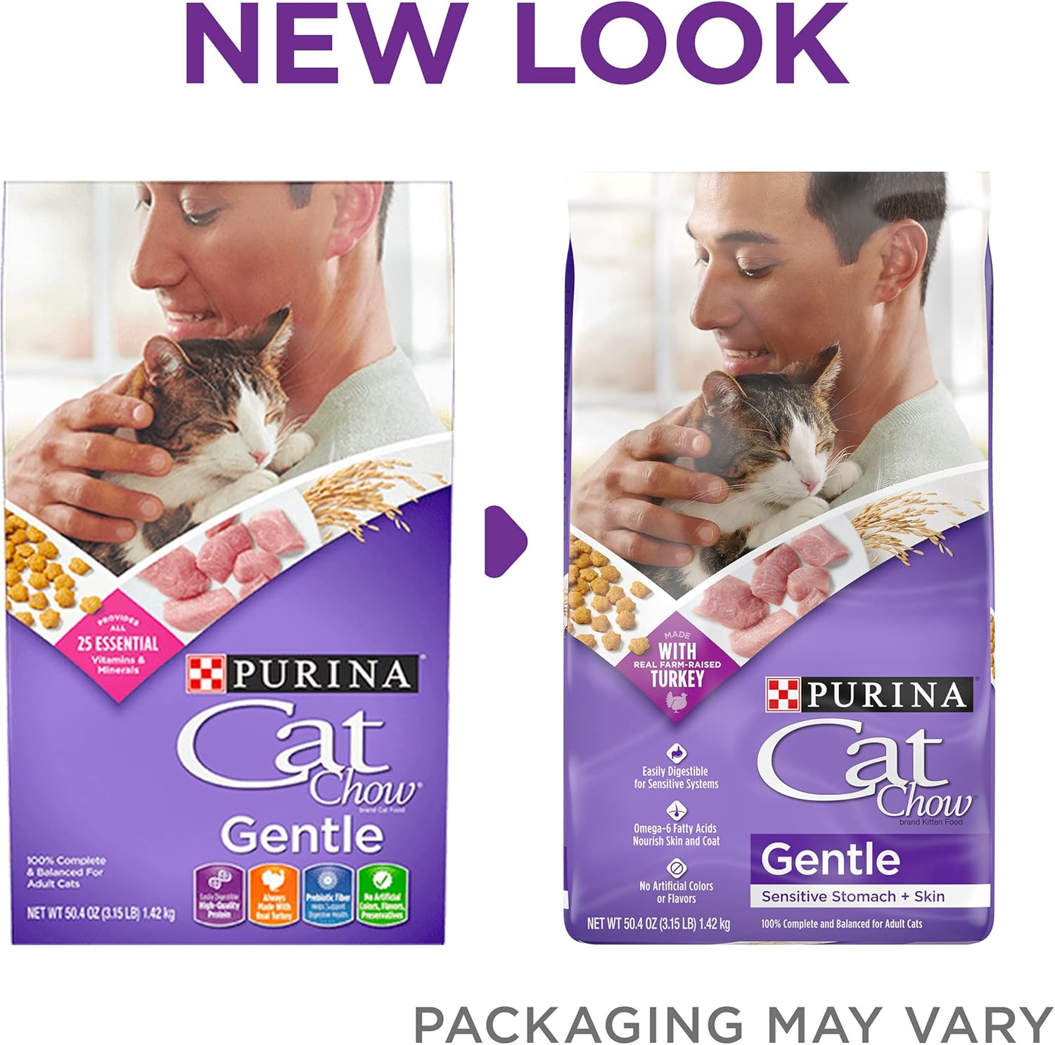 Purina Cat Chow Cibo secco delicato per gatti, pelle sensibile allo stomaco - (confezione da 4) sacchetti da 3,15 libbre