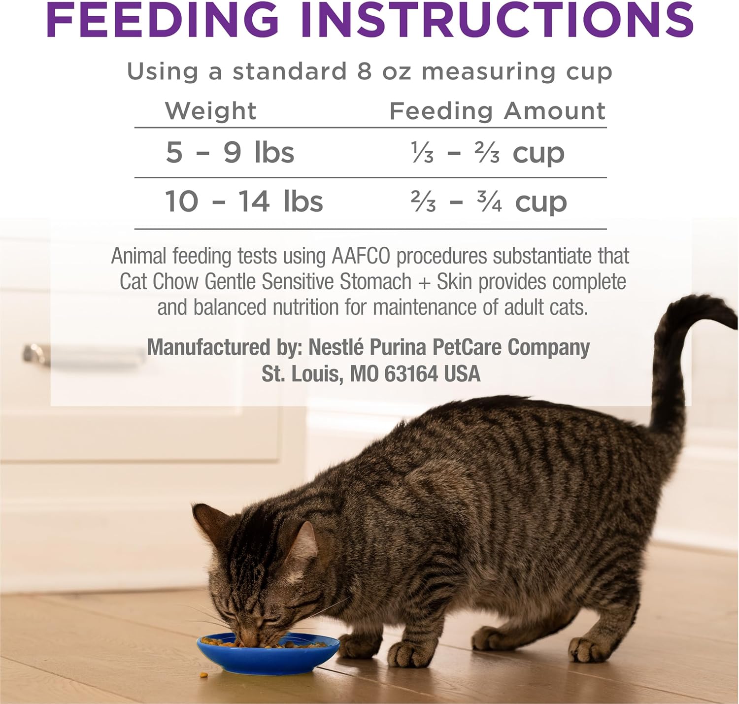 Purina Cat Chow Cibo secco delicato per gatti, pelle sensibile allo stomaco - (confezione da 4) sacchetti da 3,15 libbre
