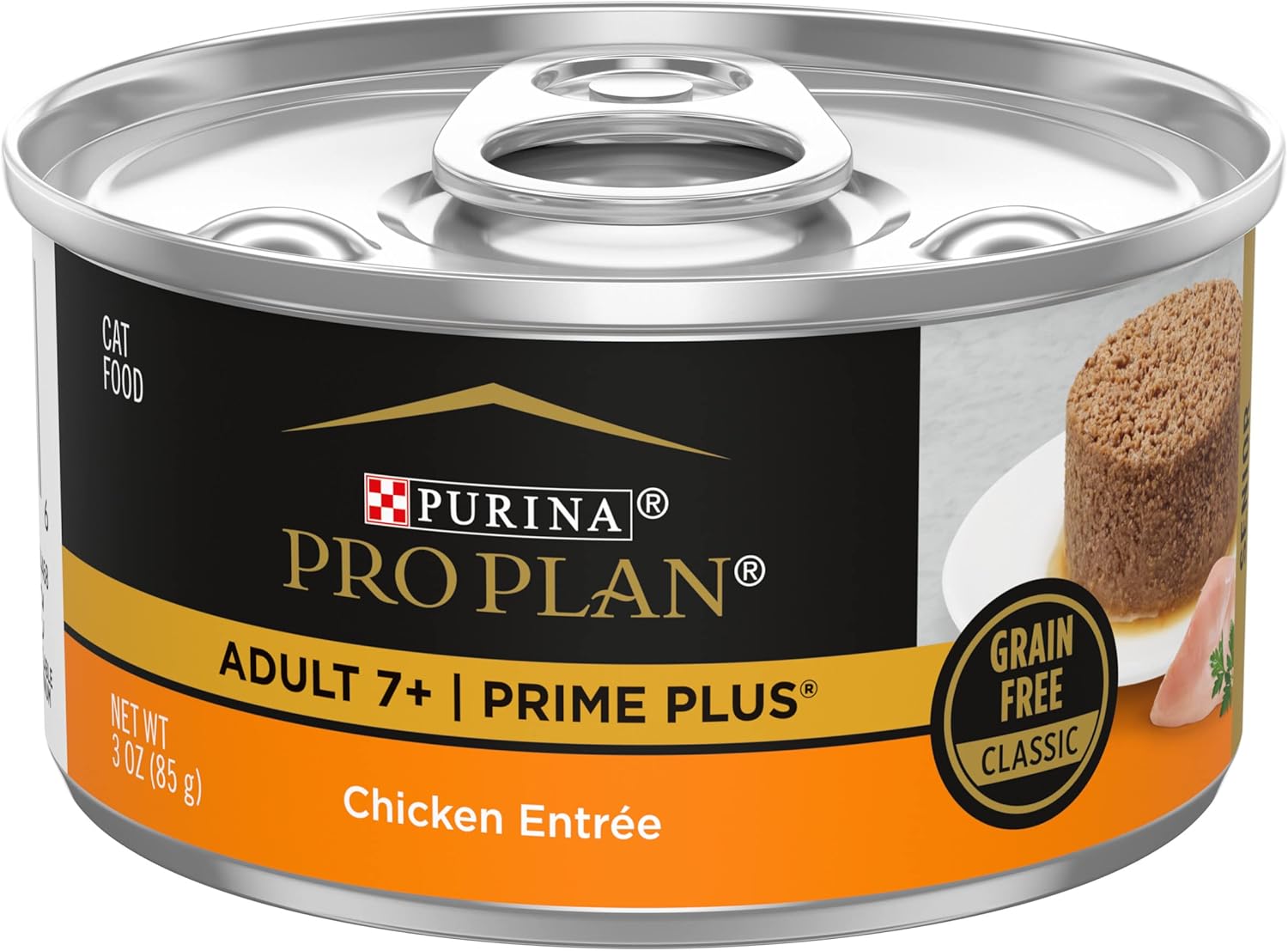 Pâté de nourriture humide pour chats Purina Pro Plan sans céréales pour personnes âgées, plat principal de poulet Prime Plus pour adultes et personnes âgées - (lot de 24) boîtes à couvercle rétractable de 3 oz