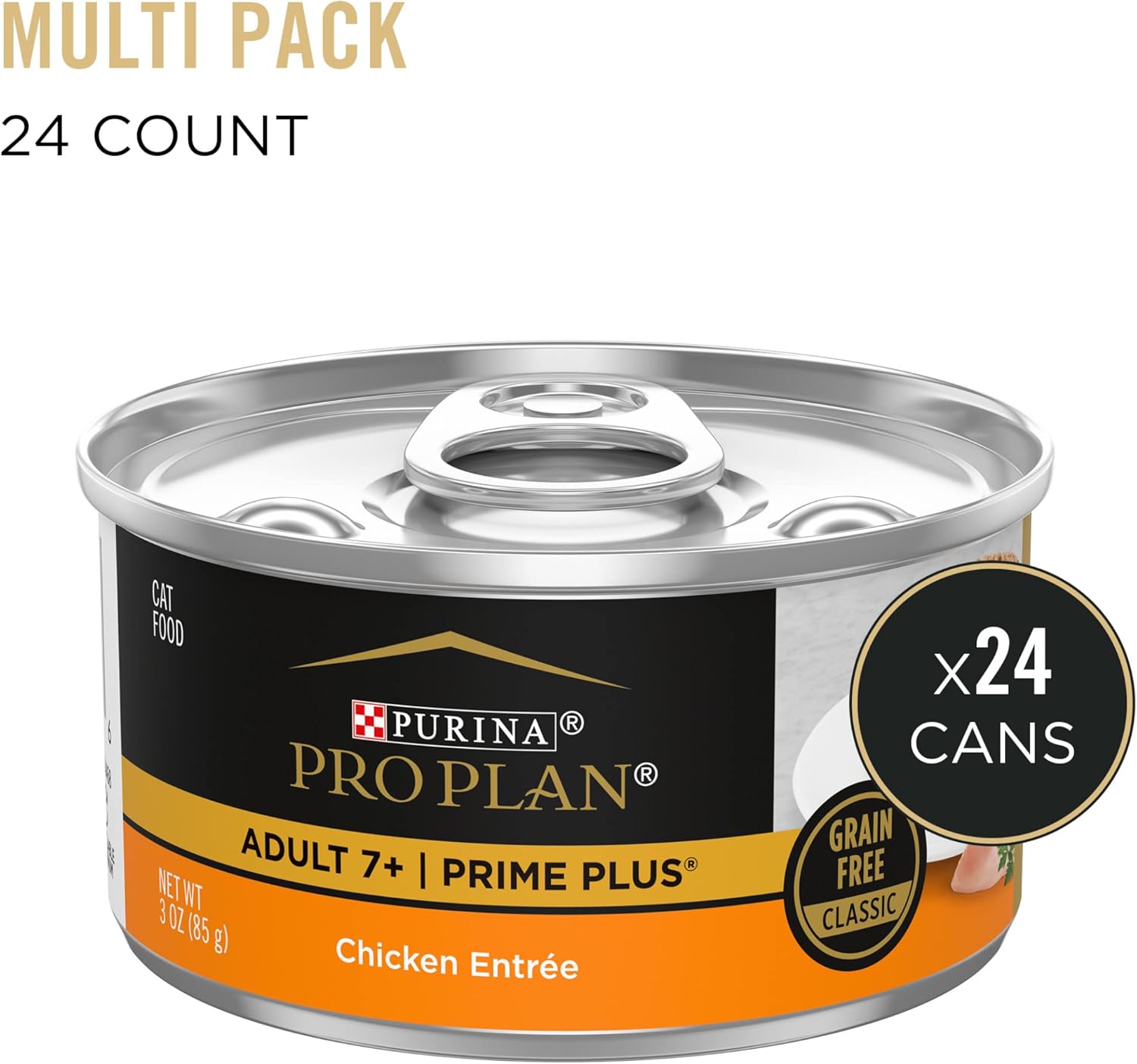 Pâté de nourriture humide pour chats Purina Pro Plan sans céréales pour personnes âgées, plat principal de poulet Prime Plus pour adultes et personnes âgées - (lot de 24) boîtes à couvercle rétractable de 3 oz