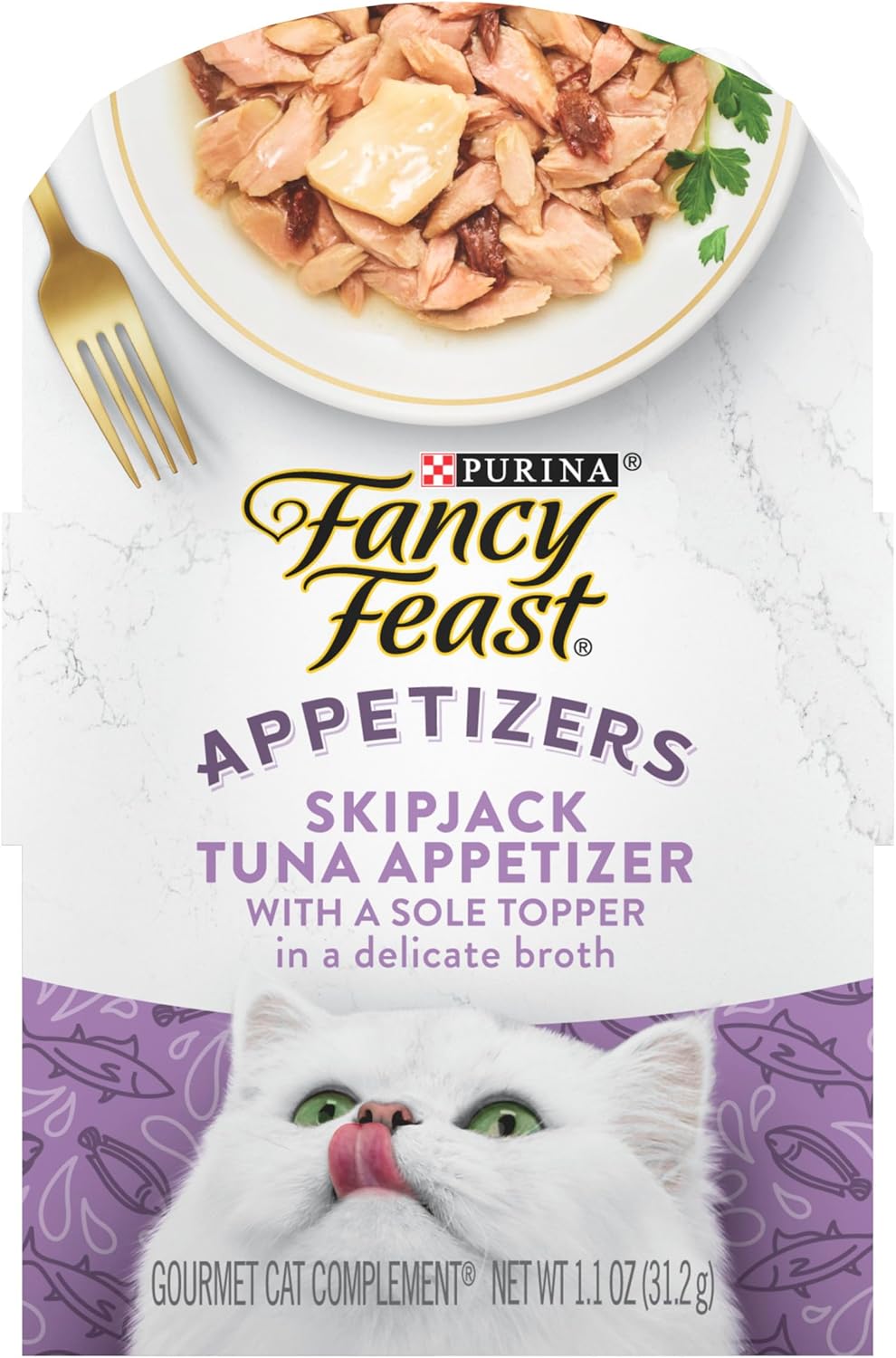 Purina Fancy Feast Appetizers Lickable Grain Free Wet Cat Food Topper Skipjack Tuna Appetizer with Sole - (Pack of 10) 1.1 oz. Trays · v2