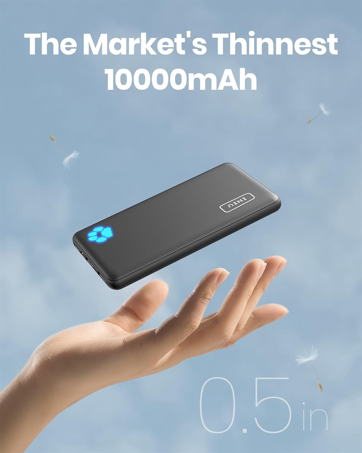 INIU 휴대용 충전기, 가장 얇은 10000mAh 5V/3A 파워뱅크, USB C inout 고속 충전 배터리 팩, iPhone 16 15 14 13 12 Samsung S22 S21 Google iPad 등과 호환되는 외부 전화 파워뱅크