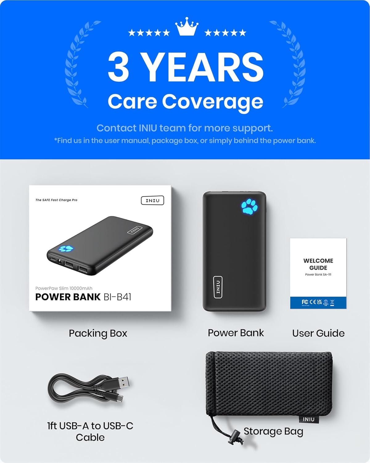 INIU 휴대용 충전기, 가장 얇은 10000mAh 5V/3A 파워뱅크, USB C inout 고속 충전 배터리 팩, iPhone 16 15 14 13 12 Samsung S22 S21 Google iPad 등과 호환되는 외부 전화 파워뱅크