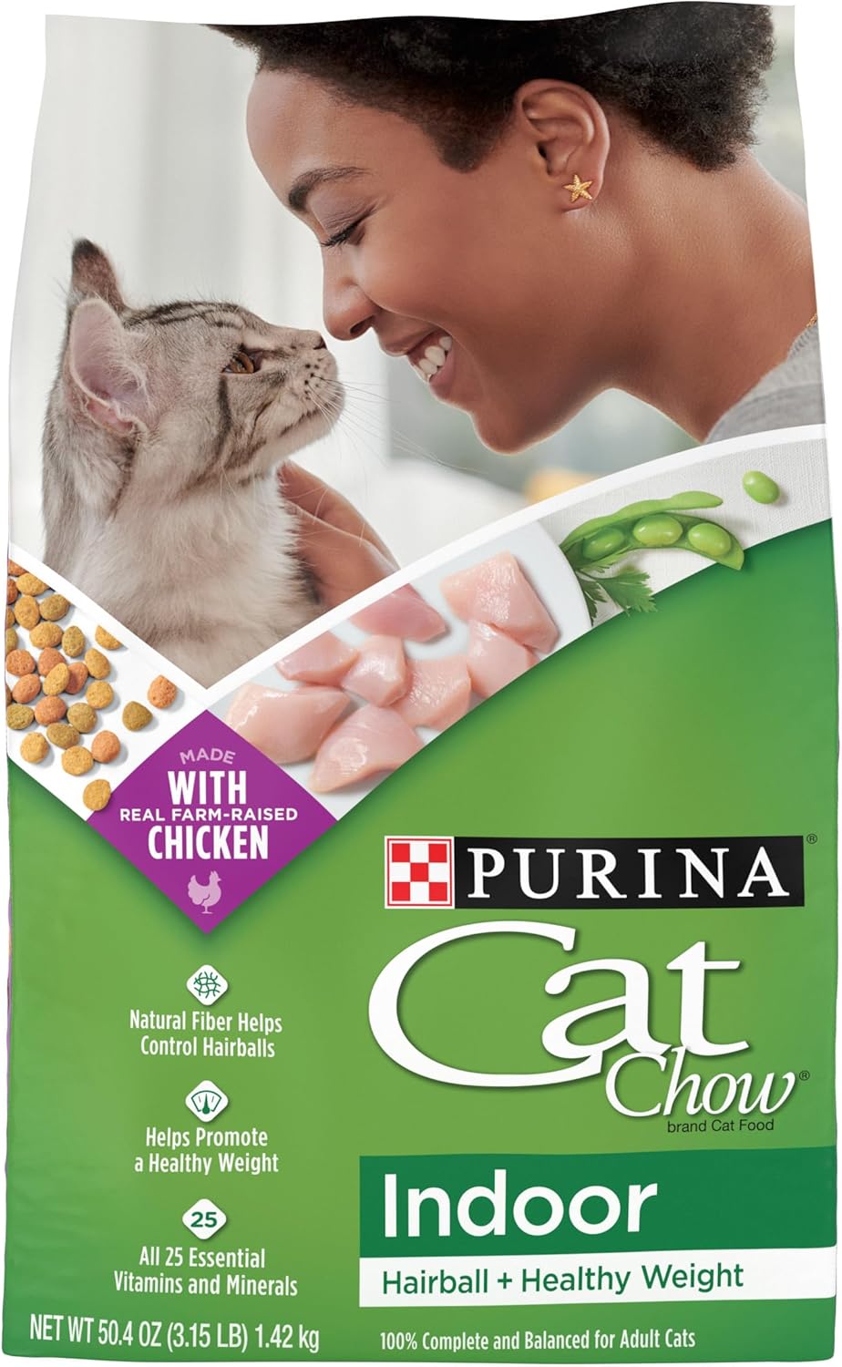 Purina Cat Chow Droog kattenvoer voor binnen, Hairball, gezond gewicht - (verpakking van 4) zakjes van 3,15 pond