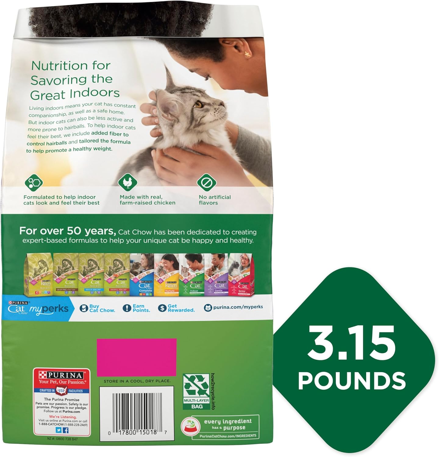 Purina Cat Chow Indoor Dry Cat Food, Hairball   Healthy Weight - (Pack of 4) 3.15 lb. Bags · v2
