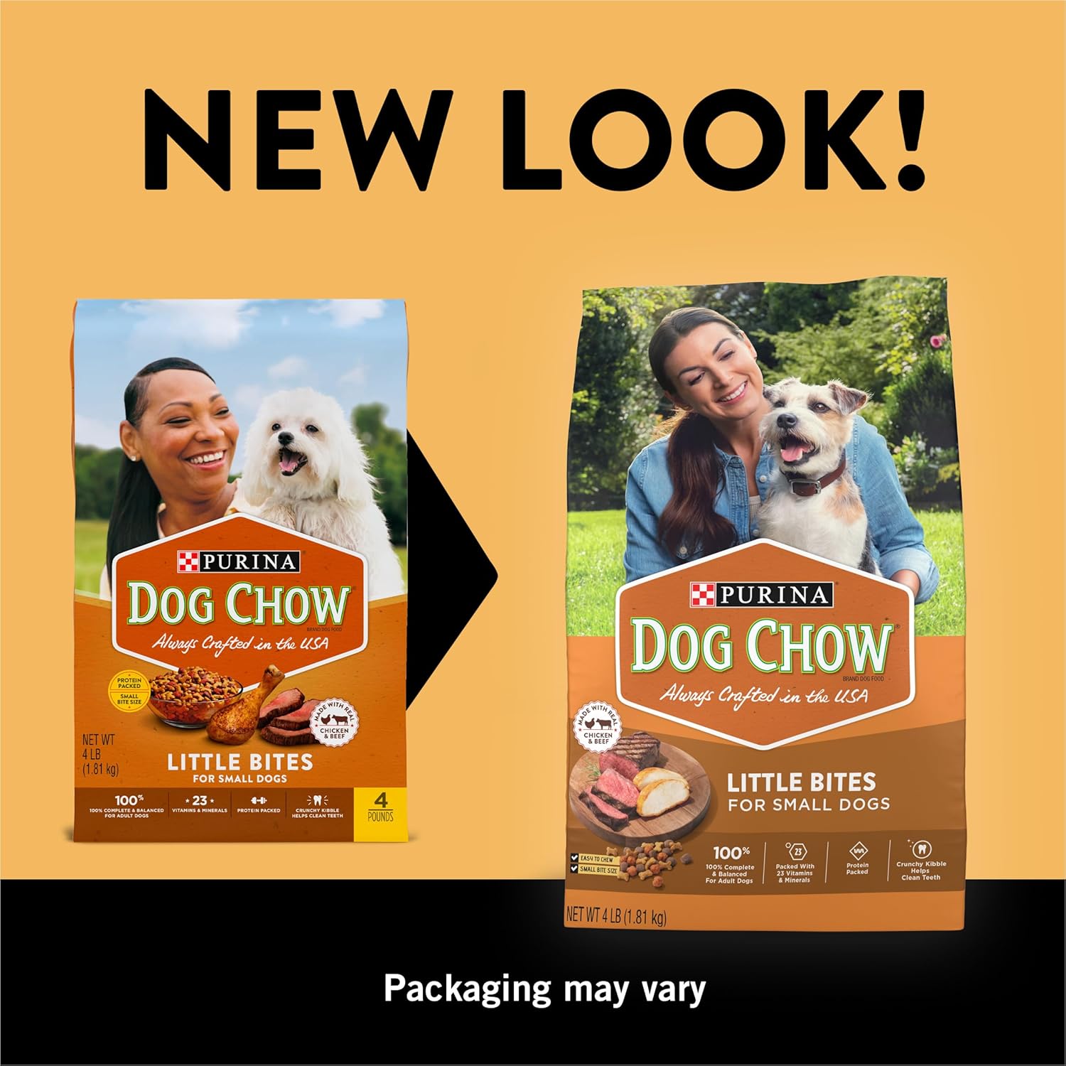 Purina Dog Chow Little Bites para perros de razas pequeñas, receta seca, con pollo y ternera de verdad, (paquete de 4) bolsas de 4 libras