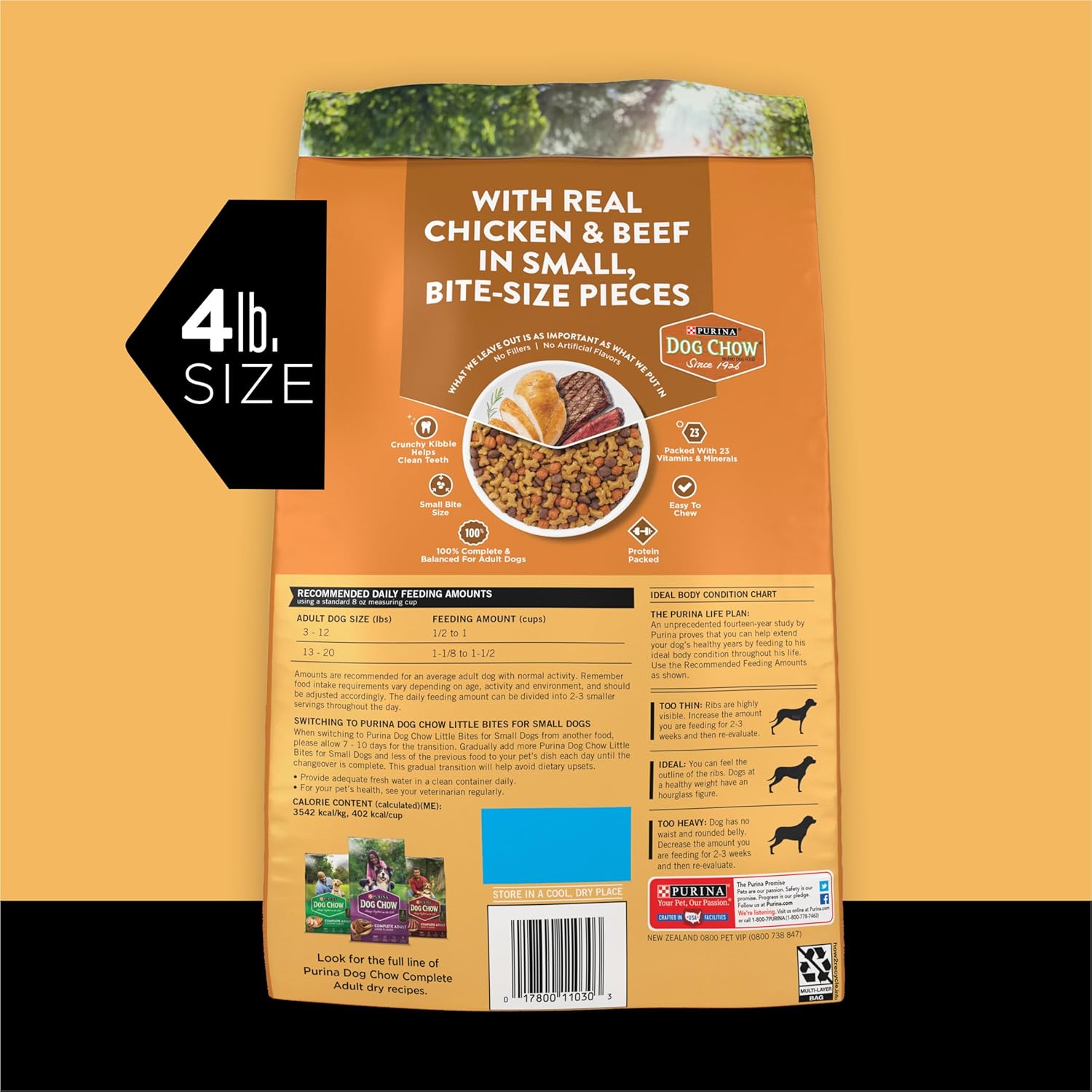 Purina Dog Chow Little Bites para perros de razas pequeñas, receta seca, con pollo y ternera de verdad, (paquete de 4) bolsas de 4 libras