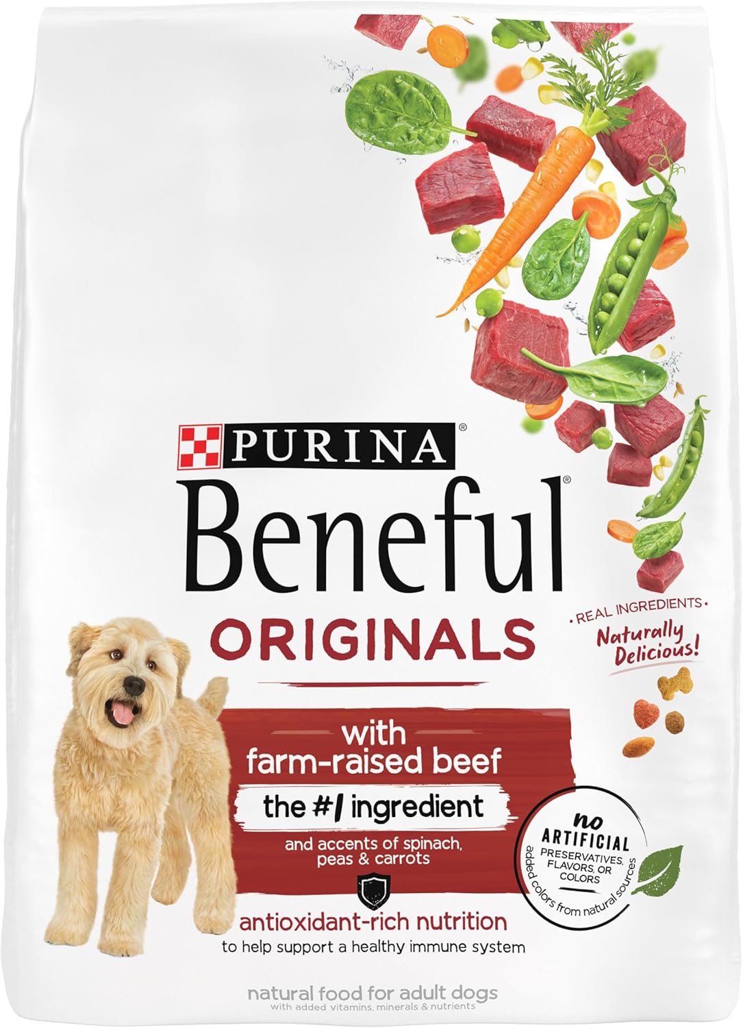 Purina Beneful Originals con carne de vacuno criada en granjas, con carne auténtica para perros, paquete de 4, bolsas de 3.5 libras