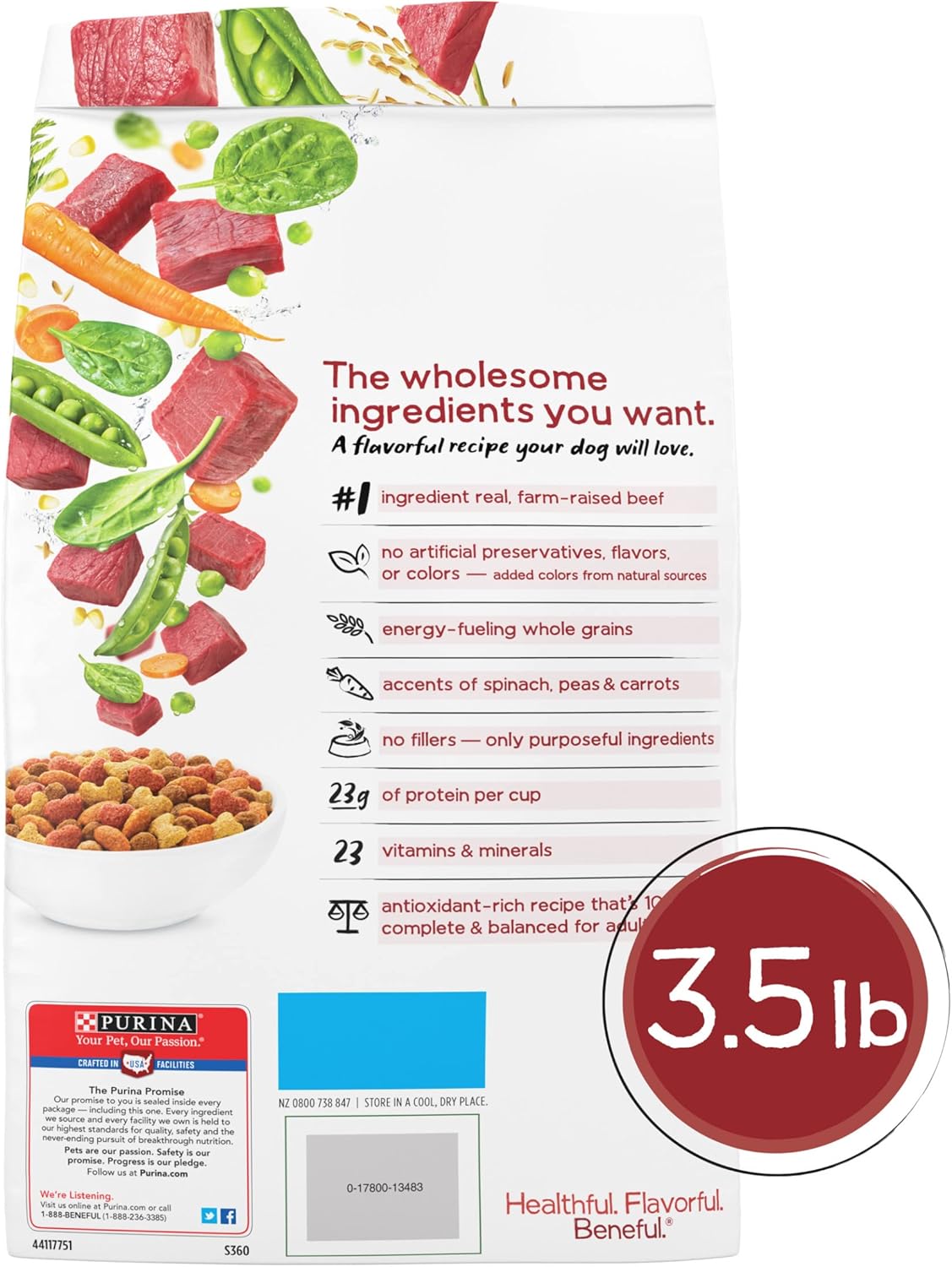 Purina Beneful Originals con carne de vacuno criada en granjas, con carne auténtica para perros, paquete de 4, bolsas de 3.5 libras