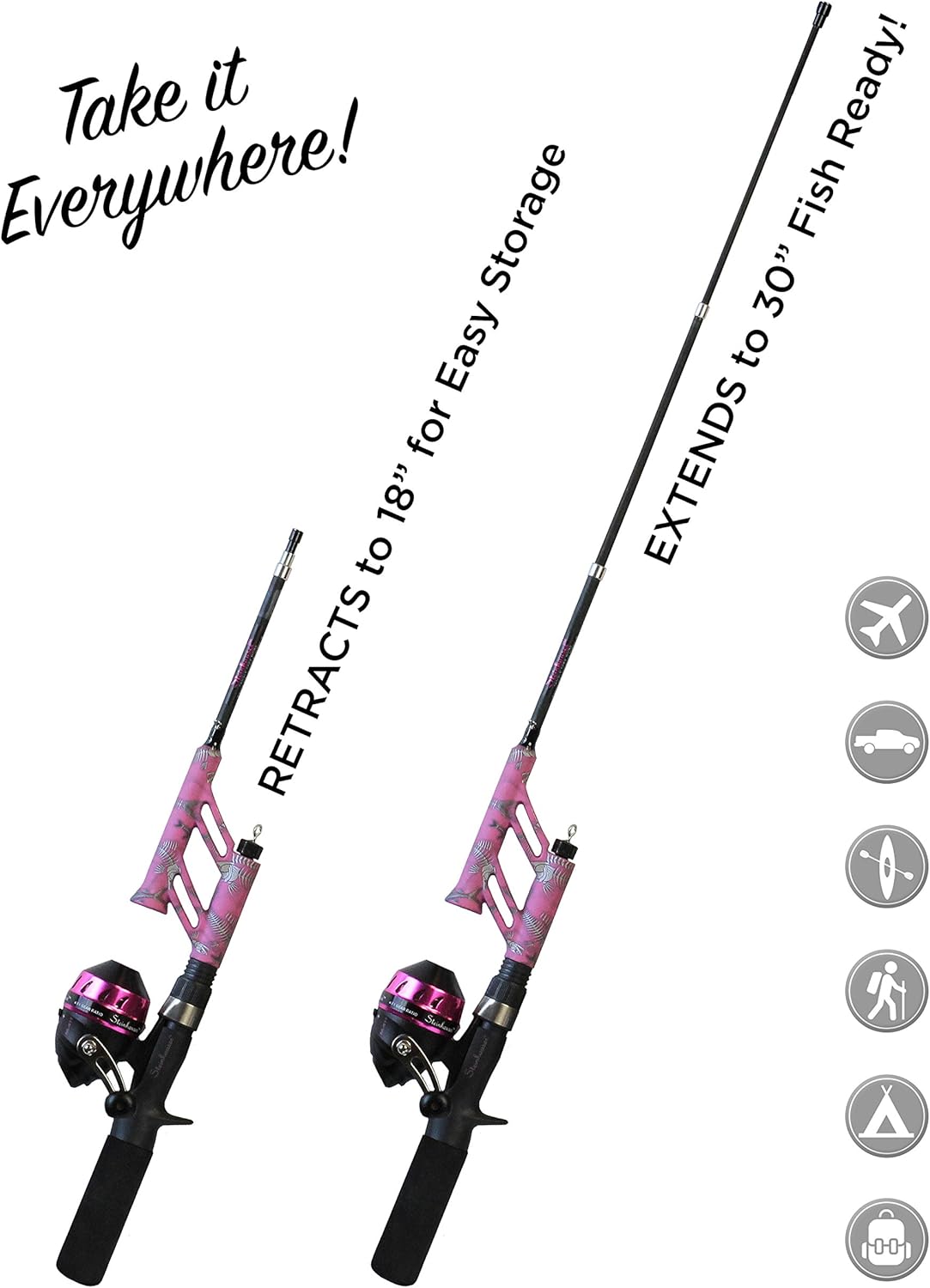 Steinhauser Tangle-Free Pocket Combo Telescoping Fishing Pole | Adjustable Lightweight Rod and Reel | 4.1:1 Gear Ratio | Pre-Spooled 6-lb Line | Pink · v3
