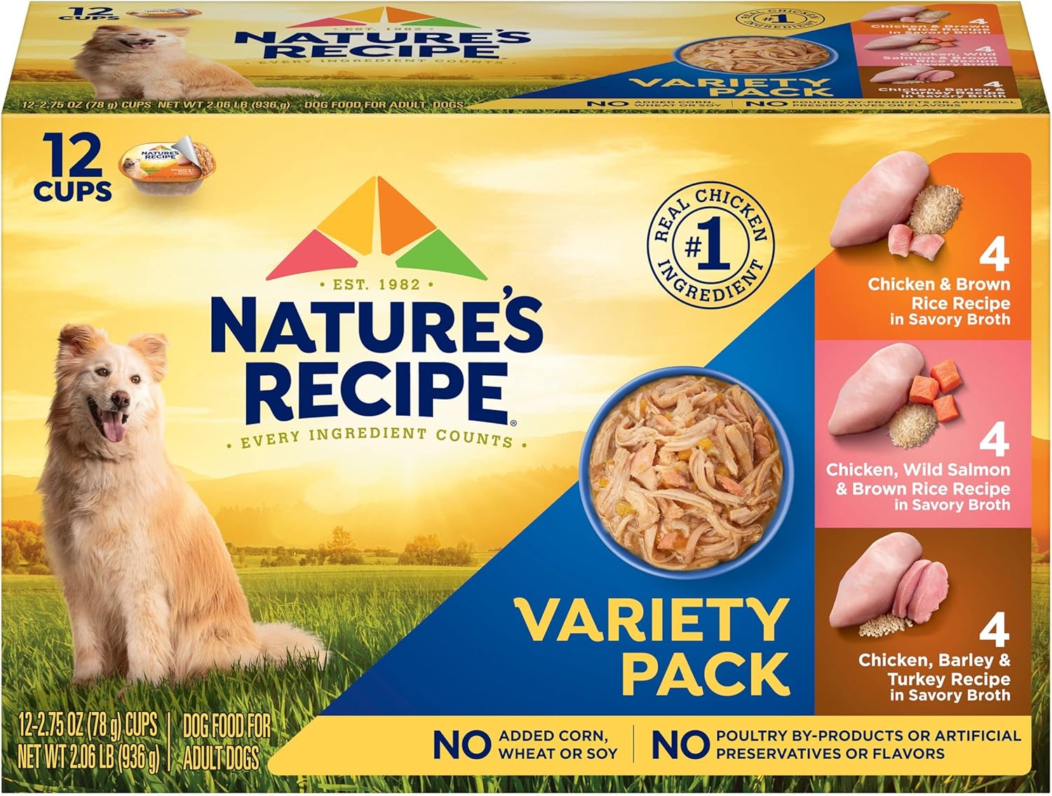 Nourriture humide pour chiens Natures Recipe, emballage varié, tasse de 2,75 onces (lot de 24)