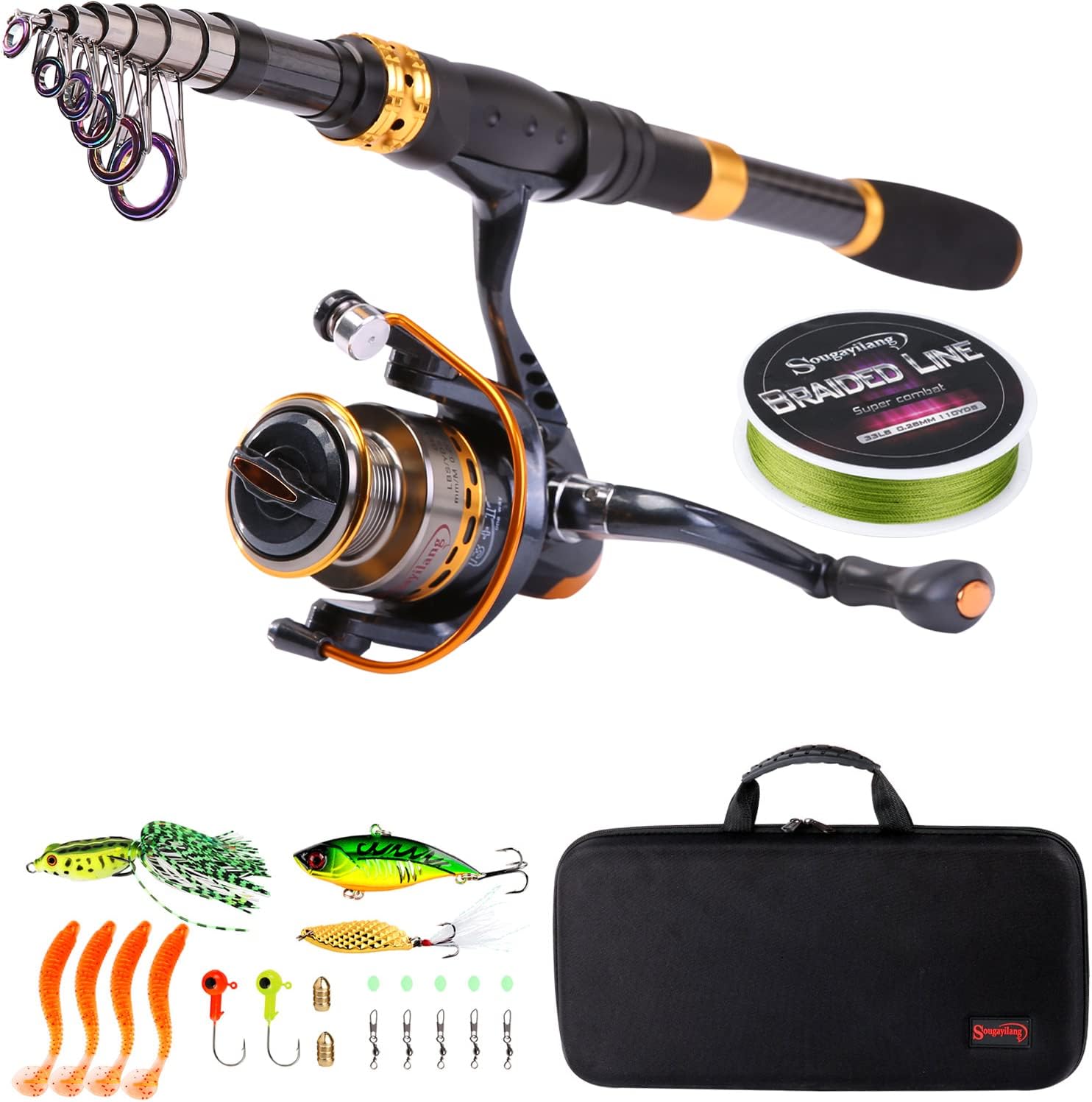 Sougayilang Fishing Rod Reel Combos Carbon Fiber Telescopic Fishing Pole with Spinning Reel Fishing Line Lures Fishing Gear Accessories-1.8M · v3