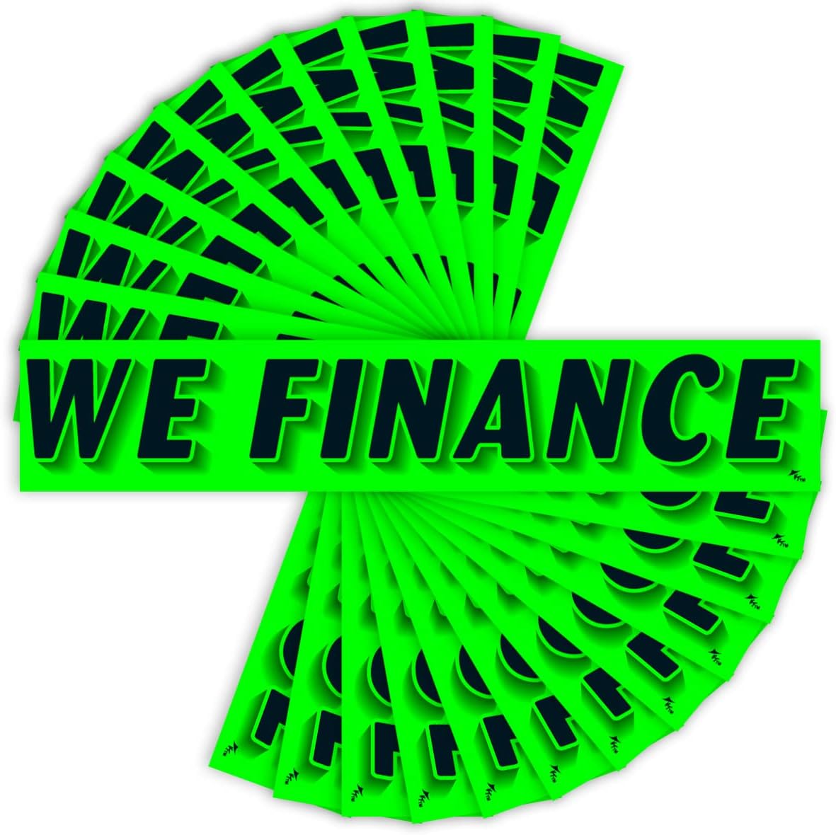 Versa Tags Dealership Stickers 12 Pack of We Finance Stickers Car Lot Windshield Slogan Decals RV Truck Auto Dealer Window for We Finance Stickers Black On Green