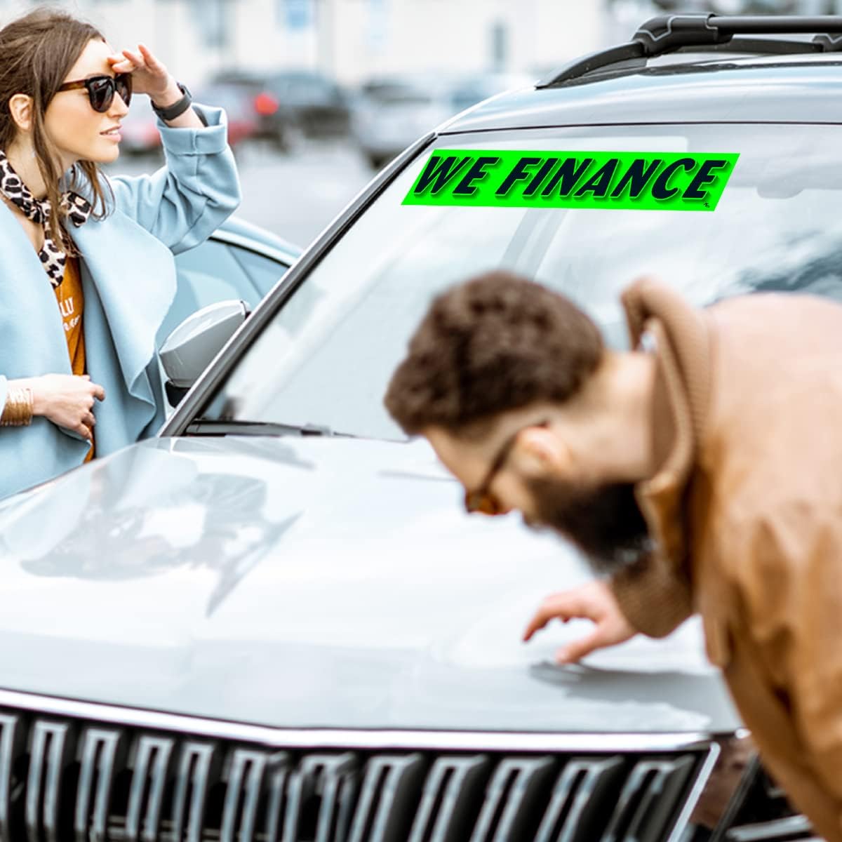Versa Tags Dealership Stickers 12 Pack of We Finance Stickers Car Lot Windshield Slogan Decals RV Truck Auto Dealer Window for We Finance Stickers Black On Green · v3