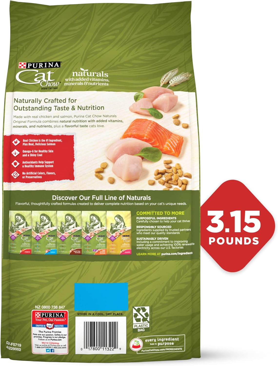Purina Cat Chow Naturals With Added Vitamins, Minerals and Nutrients Dry Cat Food, Naturals Original - (Pack of 4) 3.15 lb. Bags · v2