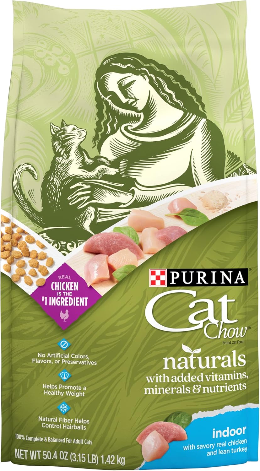 Purina Cat Chow Hairball, gezond gewicht, voor binnen, natuurlijk droogvoer voor katten, Naturals Indoor - (verpakking van 4) Zakken van 3,15 pond