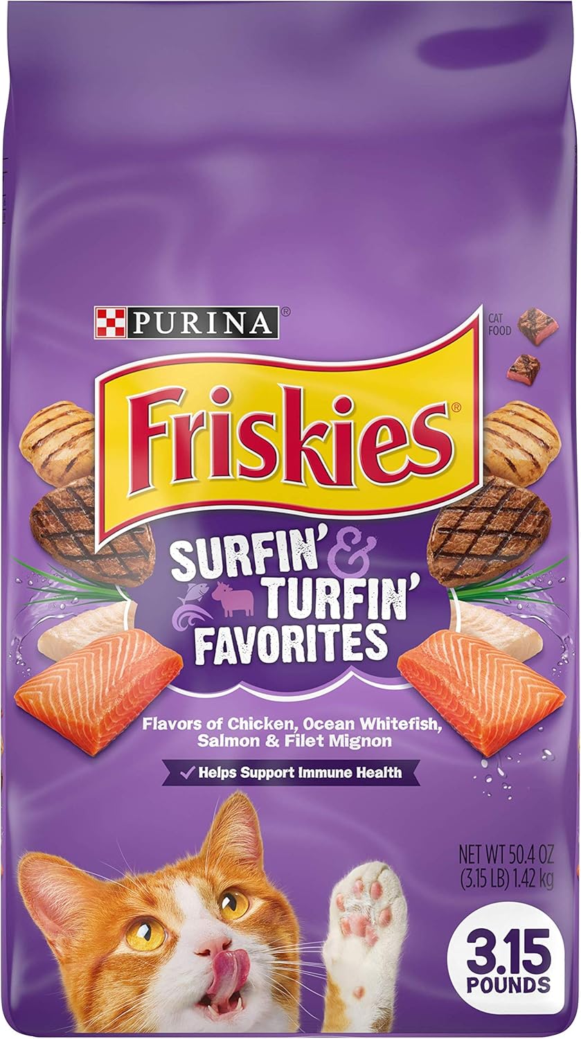 Purina Friskies Dry Cat Food, Surfin  Turfin' Favorites - (Pack of 4) 3.15 lb. Bags · v2