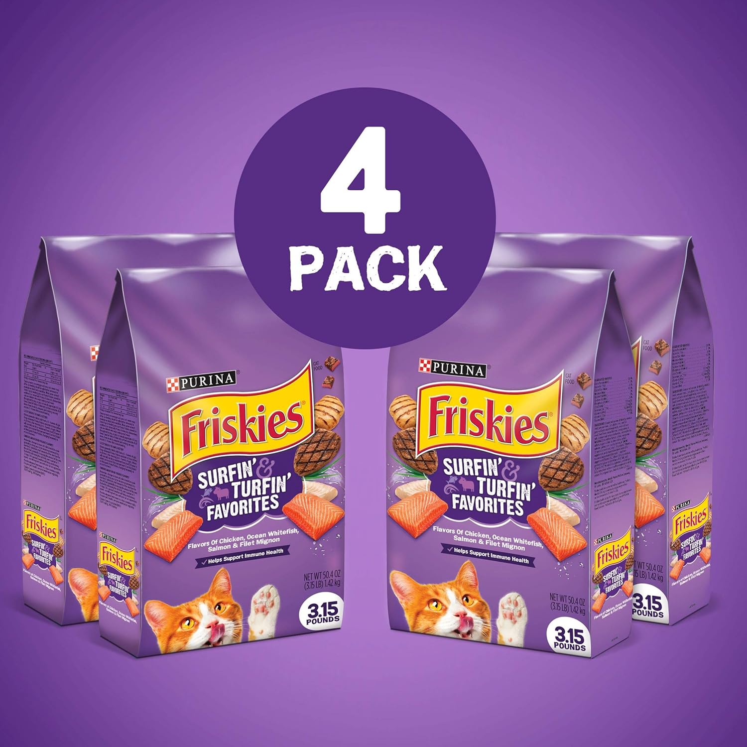 Purina Friskies Droog kattenvoer, Surfin Turfin' Favorites - (verpakking van 4) Zakken van 3,15 pond