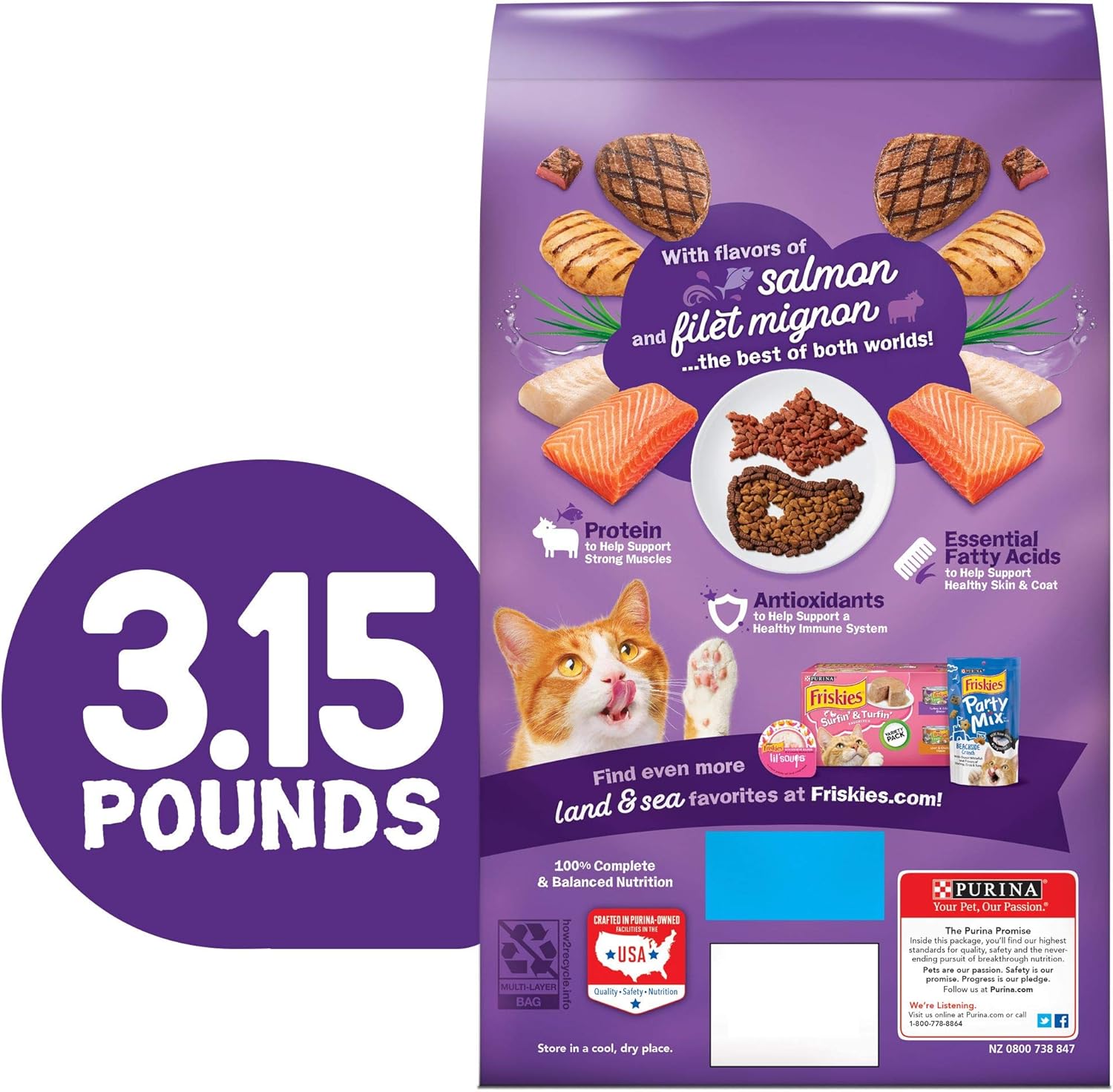 Purina Friskies Droog kattenvoer, Surfin Turfin' Favorites - (verpakking van 4) Zakken van 3,15 pond