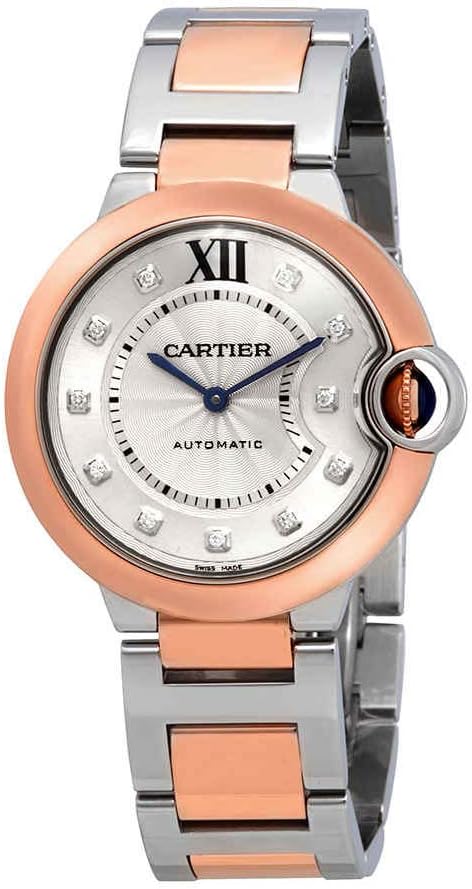 Cartier Ballon Bleu Automatyczny diamentowy zegarek damski ze stali i 18-karatowego różowego złota W3BB0013
