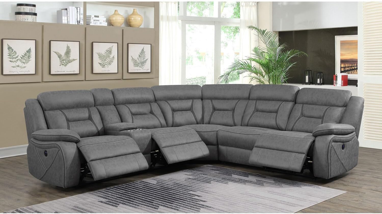 Coaster Home Furnishings Higgins 4피스 업홀스터드 파워 그레이 섹셔널, 125.5 L x 114.5\ W x 40\ H (600370)