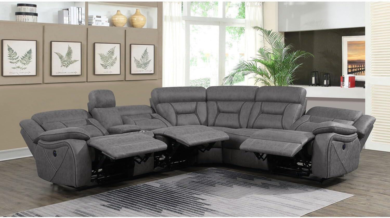 Coaster Home Furnishings Higgins 4피스 업홀스터드 파워 그레이 섹셔널, 125.5 L x 114.5\ W x 40\ H (600370)