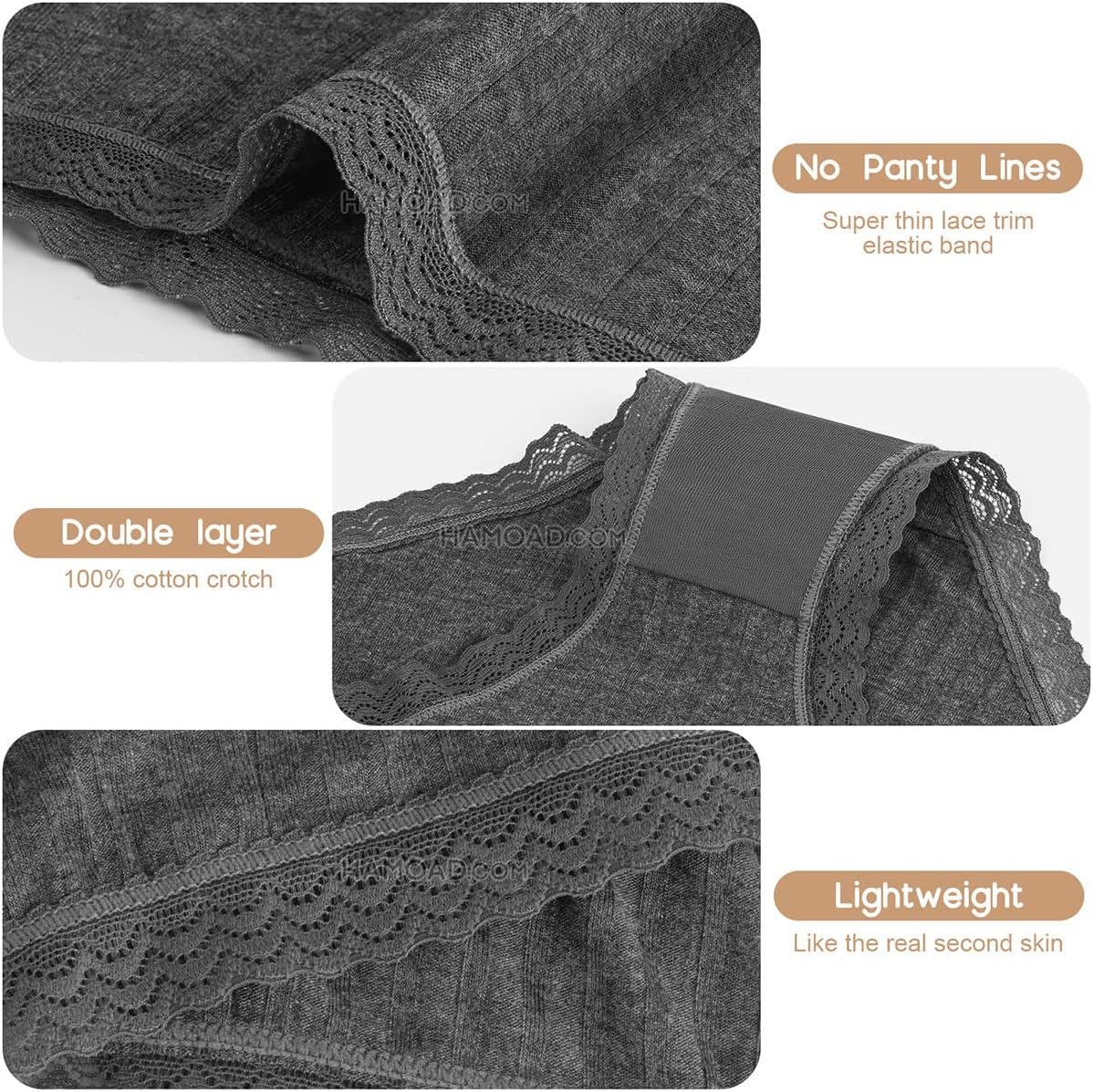 KNITLORD Damenunterwäsche, weiche Bikinihose aus Baumwolle oder Viskose, Spitzenbesatz, 5er-Pack