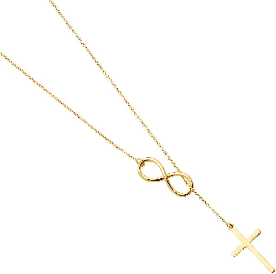 Collar en oro amarillo de 14 quilates con forma de cruz con luz infinita, 19