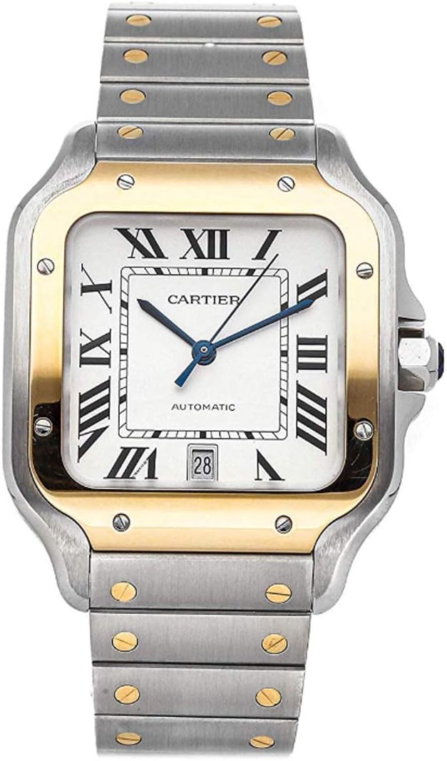 Cartier Santos Automatic Silvered Opaline Dial Steel and 18kt Yellow Gold Mens Watch W2SA0006 · v3