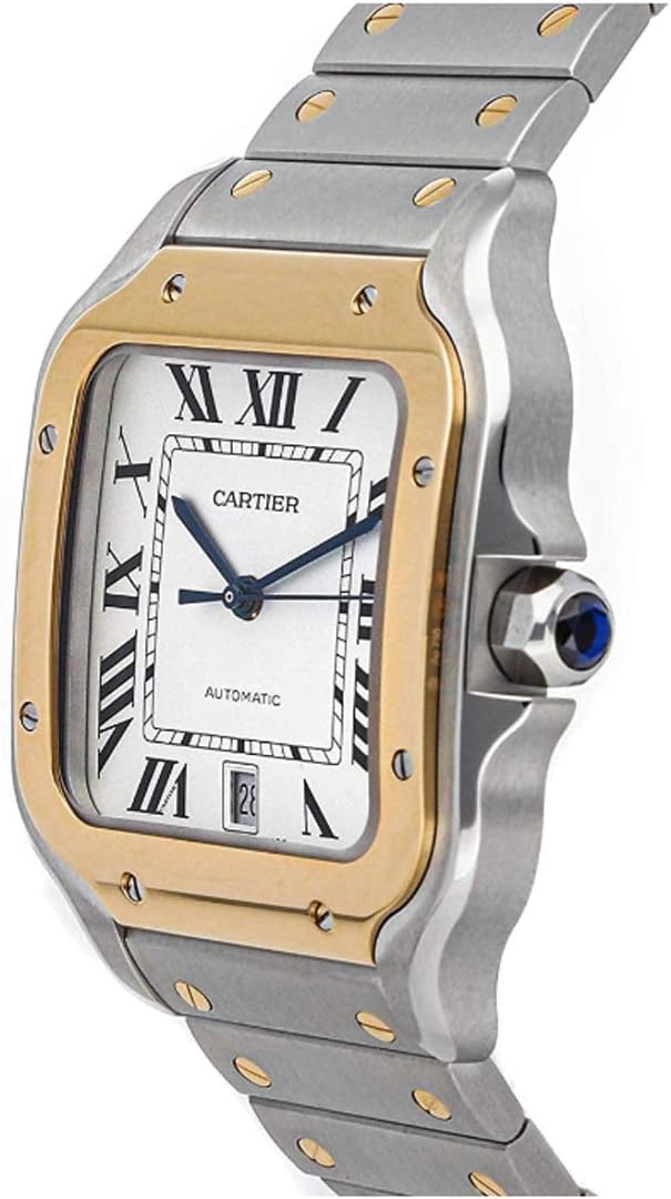 Cartier Santos Automatic Silvered Opaline Dial Steel and 18kt Yellow Gold Mens Watch W2SA0006 · v3