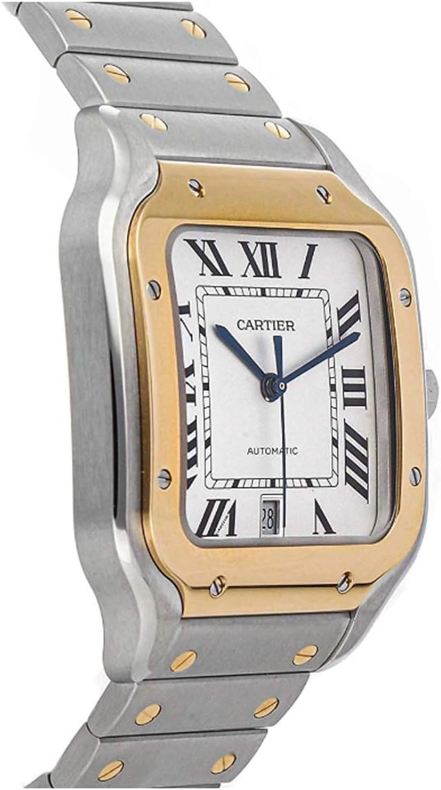 Cartier Santos Automatic Silvered Opaline Dial Steel and 18kt Yellow Gold Mens Watch W2SA0006 · v3