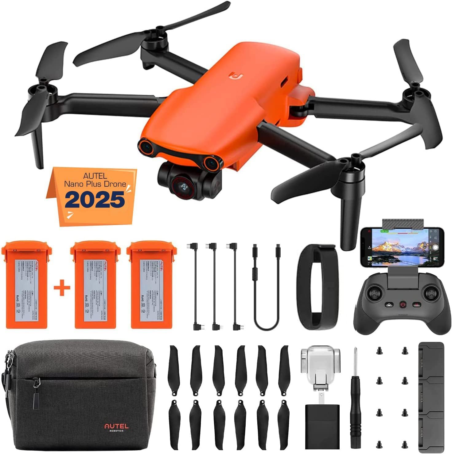 Pacchetto Autel Robotics EVO Nano Premium, mini drone da 249 g con fotocamera RYYB 4K, PDAF CDAF Focus, giunto cardanico a 3 assi, prevenzione ostacoli a 3 vie, combinazione Nano Plus Fly More, arancione