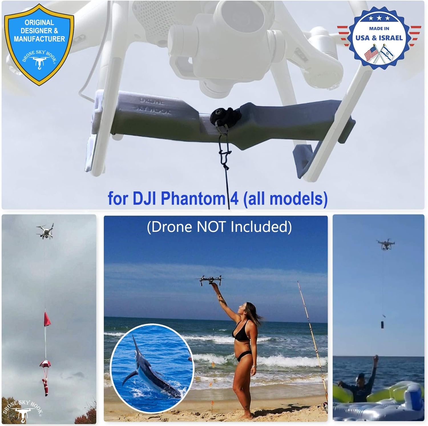 Dispositivo professionale Release and Drop per DJI Phantom 4 (tutti i modelli) — Drone Fishing, Bait Release, Load Delivery, Search and Rescue and Fun — Brevetto statunitense - di DRONE SKY HOOK