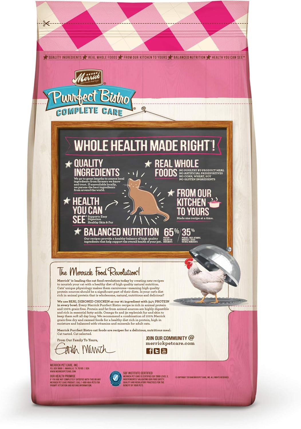 Comida seca para gatos Merrick Purrfect Bistro sin cereales, sana y natural, receta de cuidado completo para el estómago sensible, bolsa de 12 libras