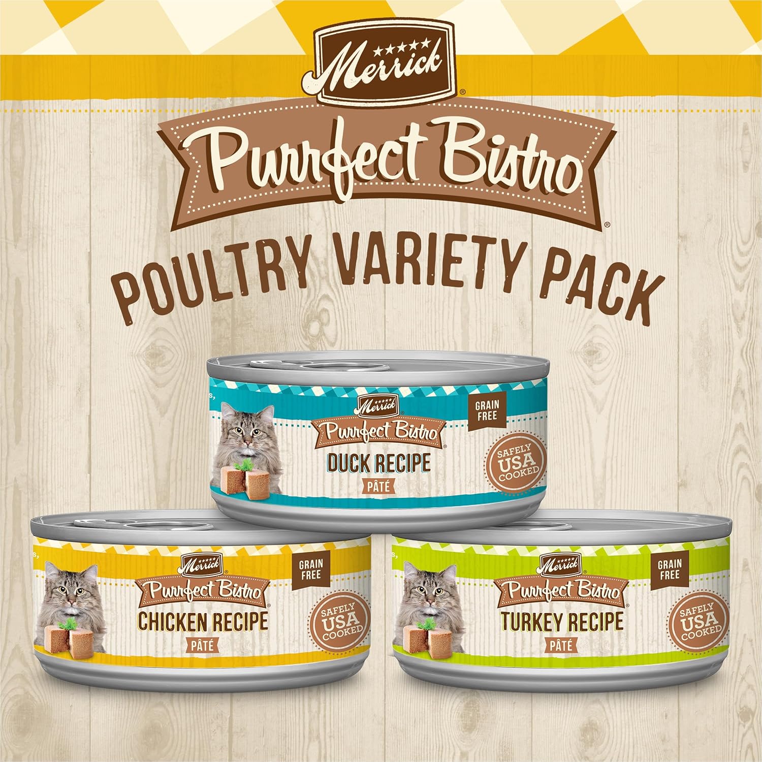 Pâté en conserve de qualité supérieure Merrick Purrfect Bistro, pâté en conserve pour adultes, emballage varié, poulet, canard, dinde - (lot de 12) boîtes de 5,5 oz