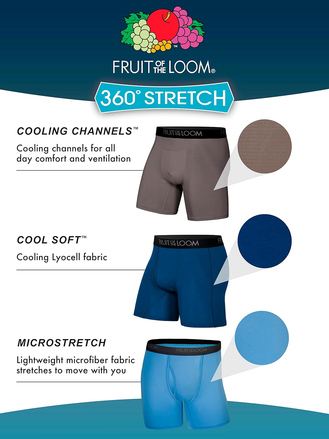 Fruit of the Loom Mens Micro Stretch Boxer Briefs, Designed to Move with You, Lightweight  Moisture Wicking