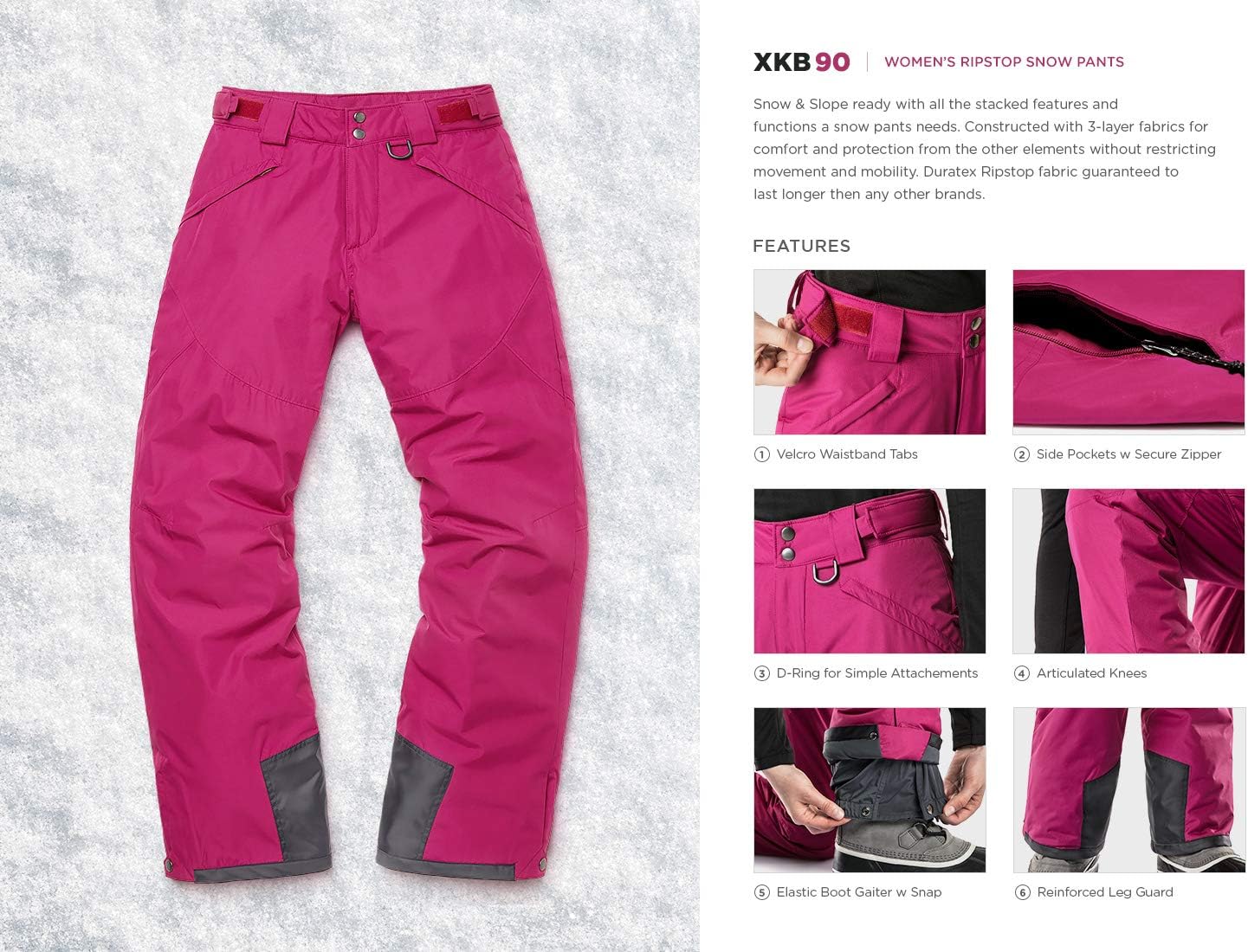 TSLA Womens Winter Snow Pants, Waterproof Insulated Ski Pants, Ripstop Snowboard Bottoms · v3