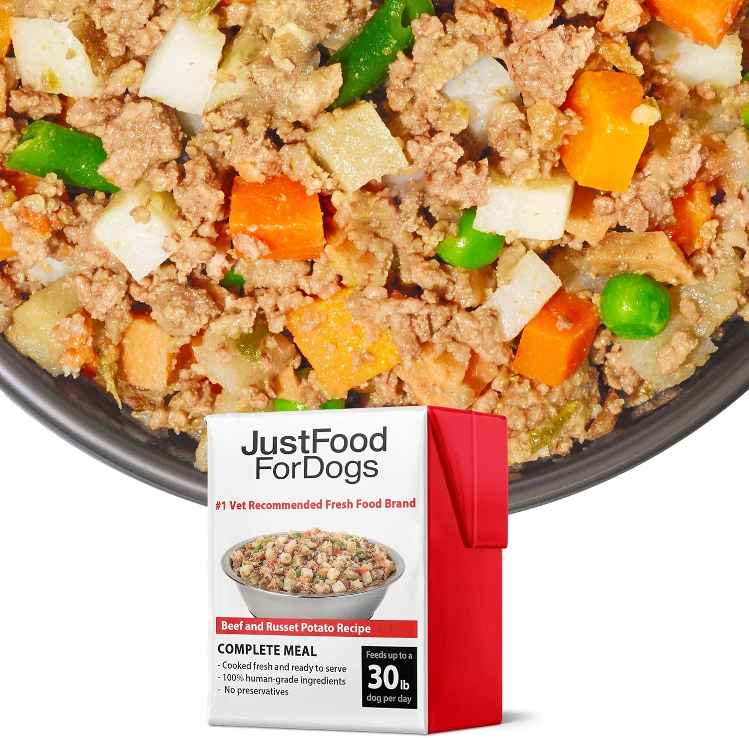 JustFoodForDogs Pantry Fresh Wet Dog Food, Complete Meal or Dog Food Topper, Beef  Russet Potato Human Grade Dog Food Recipe - 12.5 oz (Pack of 6)
