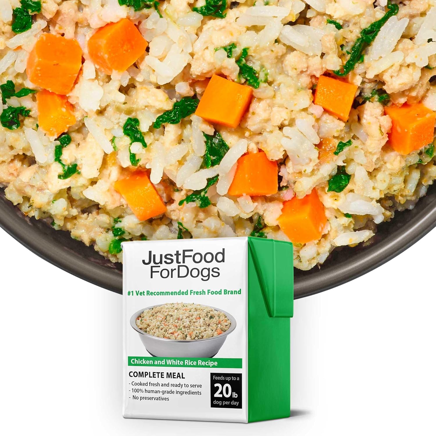Comida fresca y húmeda para perros JustFoodForDogs Pantry, comida completa o comida para perros, receta de comida para perros de grado humano con pollo, arroz blanco, 12.5 onzas (paquete de 6)