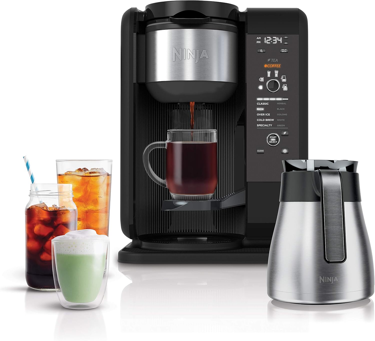 เครื่องชงชาและกาแฟแบบชงร้อนและเย็น Ninja CP307 พร้อมระบบ Auto-iQ 6 ขนาด 5 สไตล์ 5 ระดับการชงชา เหยือกเก็บความร้อน 50 ออนซ์ เครื่องตีฟอง ตะกร้าใส่กาแฟและชา
