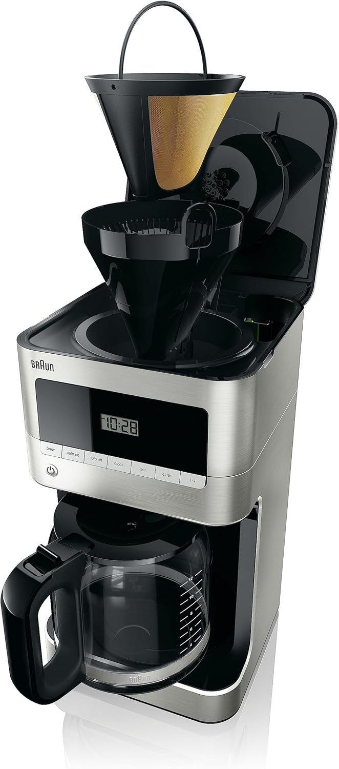 Cafetera Braun KF7070 BrewSense de cristal de goteo, 12 tazas, acero inoxidable