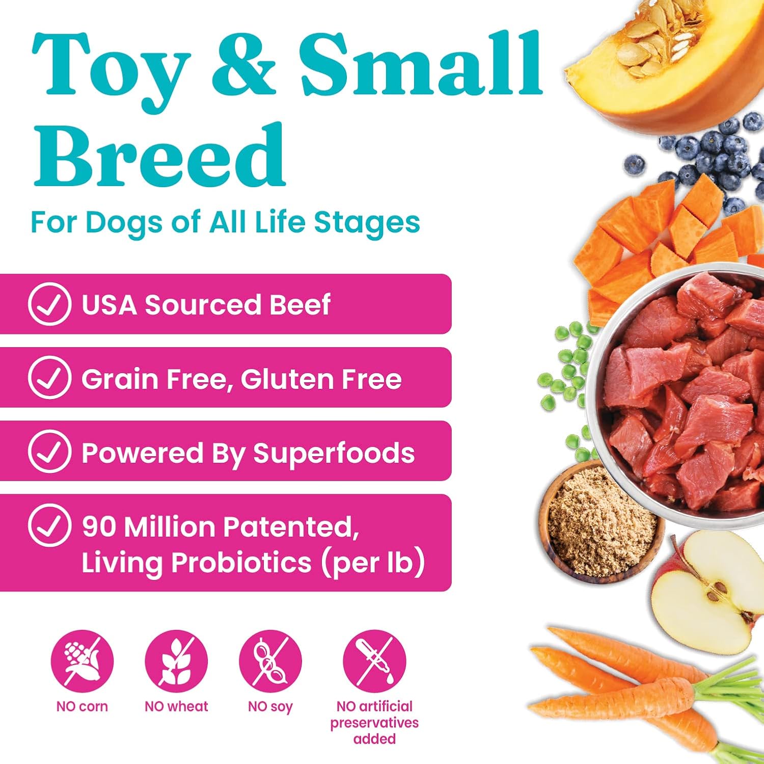 Alimento para perros Solid Gold Mighty para razas pequeñas, alimento seco para cualquier raza de juguete, para la salud intestinal y el apoyo del estómago sensible, probióticos digestivos para perros, amplificador de cereales; receta sin gluten
