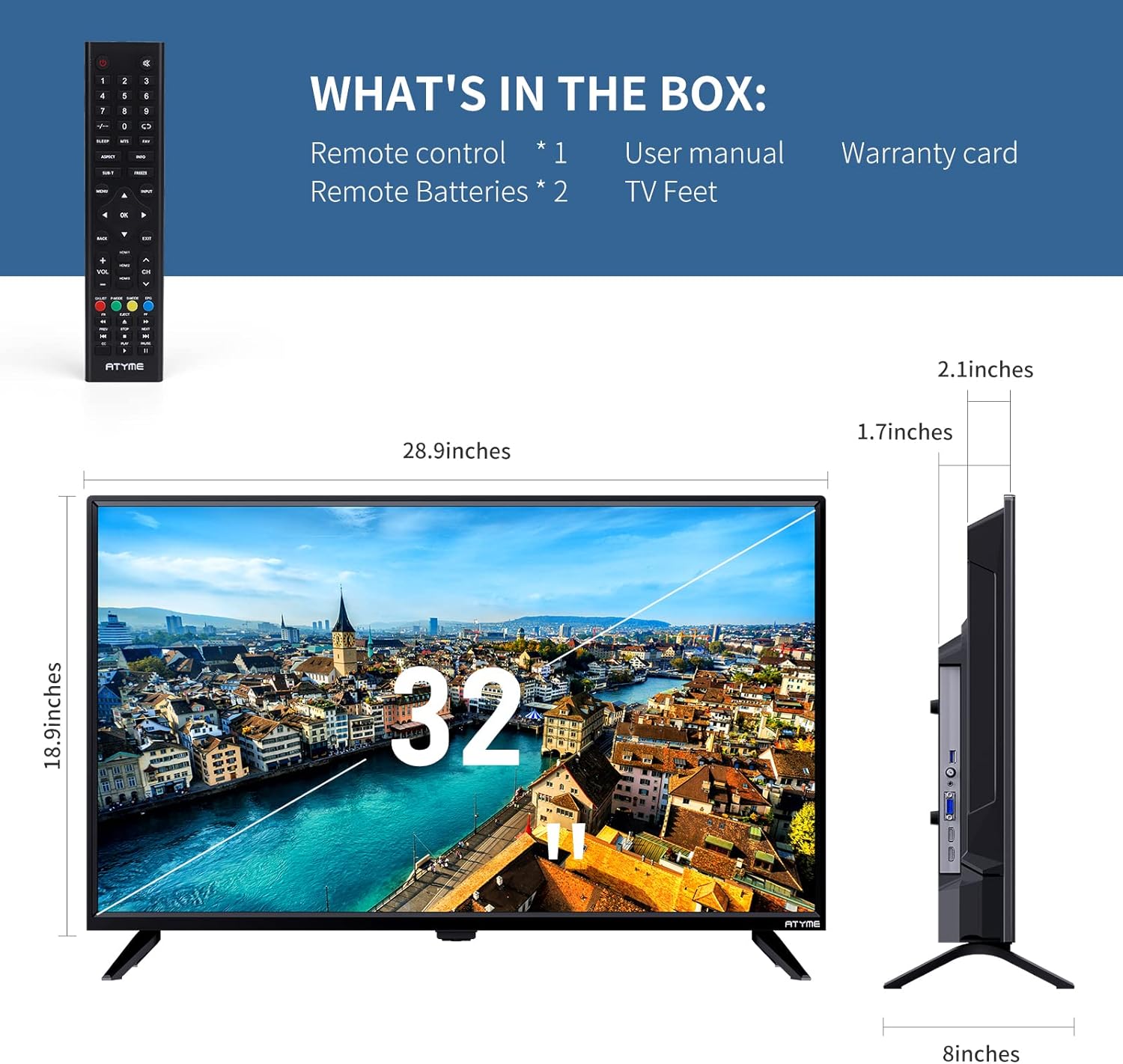 TV LED HD da 32 pollici classe 60Hz 720p Schermo piatto 1*USB 3* HDMI 1*VGA ARC Altoparlanti a doppio canale da 8 W Monitor Televisore 320GM5HD