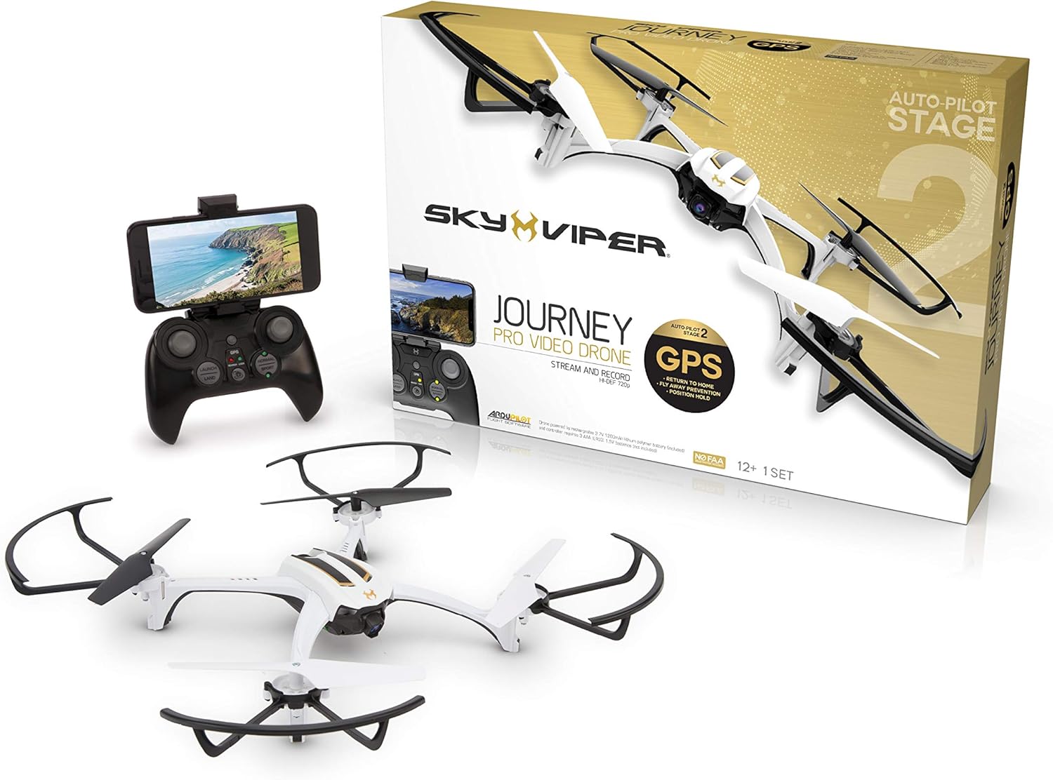 طائرة بدون طيار Sky Viper Journey GPS باللونين الأبيض والأسود