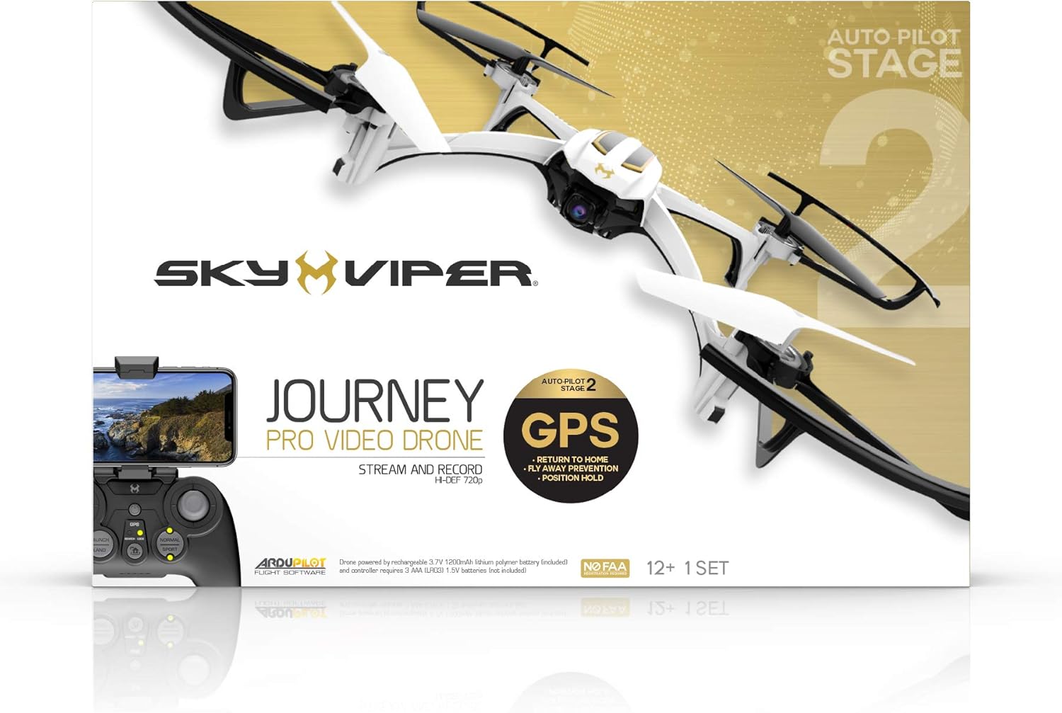 طائرة بدون طيار Sky Viper Journey GPS باللونين الأبيض والأسود