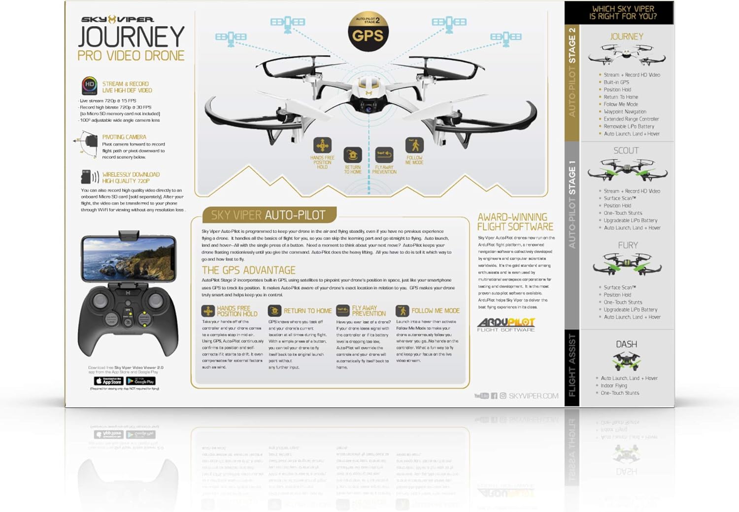 طائرة بدون طيار Sky Viper Journey GPS باللونين الأبيض والأسود