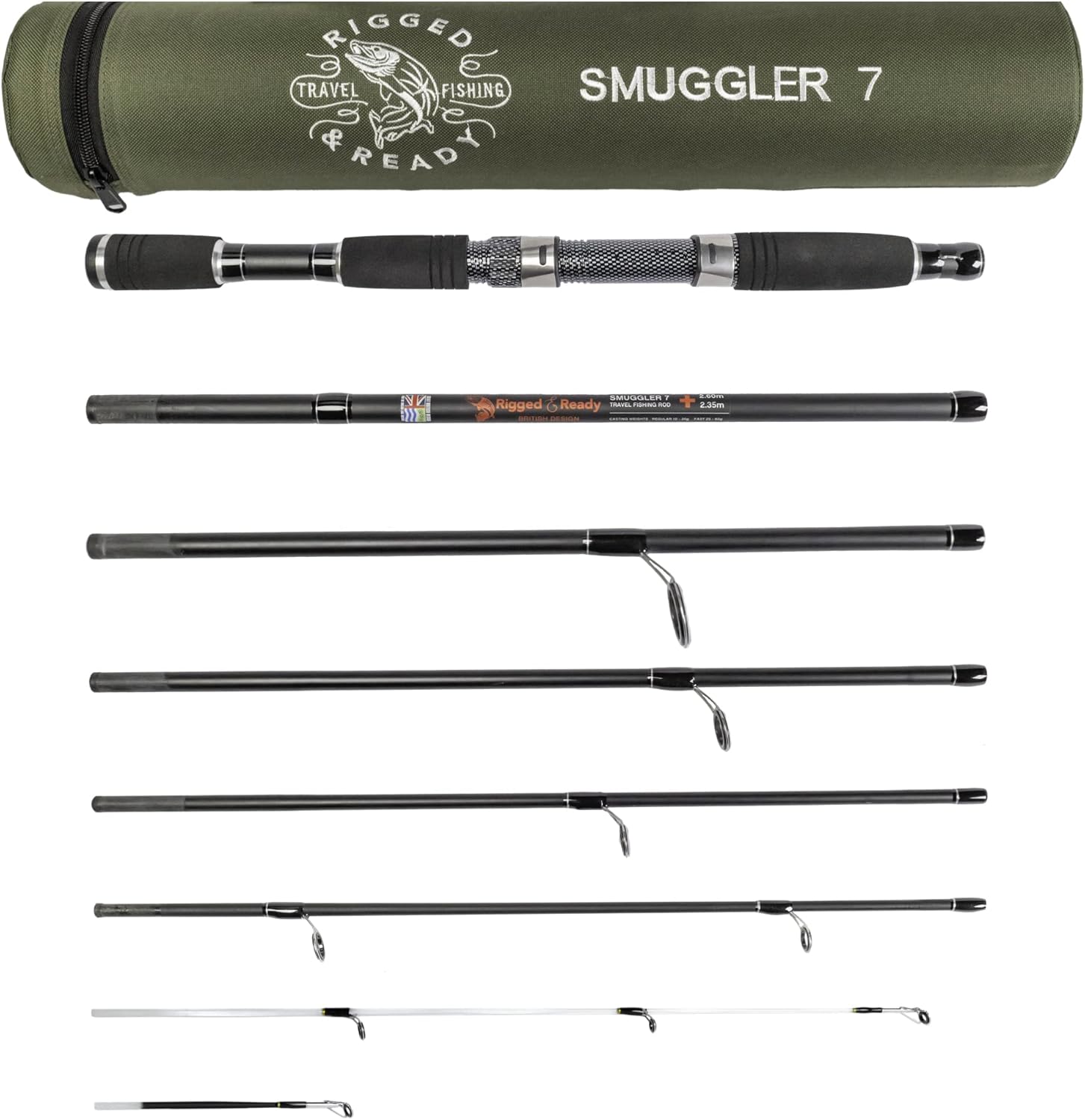 Rigged and Ready Smuggler Series Fishing Rods. 5 Unique Super Compact Multi-Function Rod Lengths, with 2 or 4 Tips for Active Travel Rod Anglers for Freshwater and seawater Fish · v7