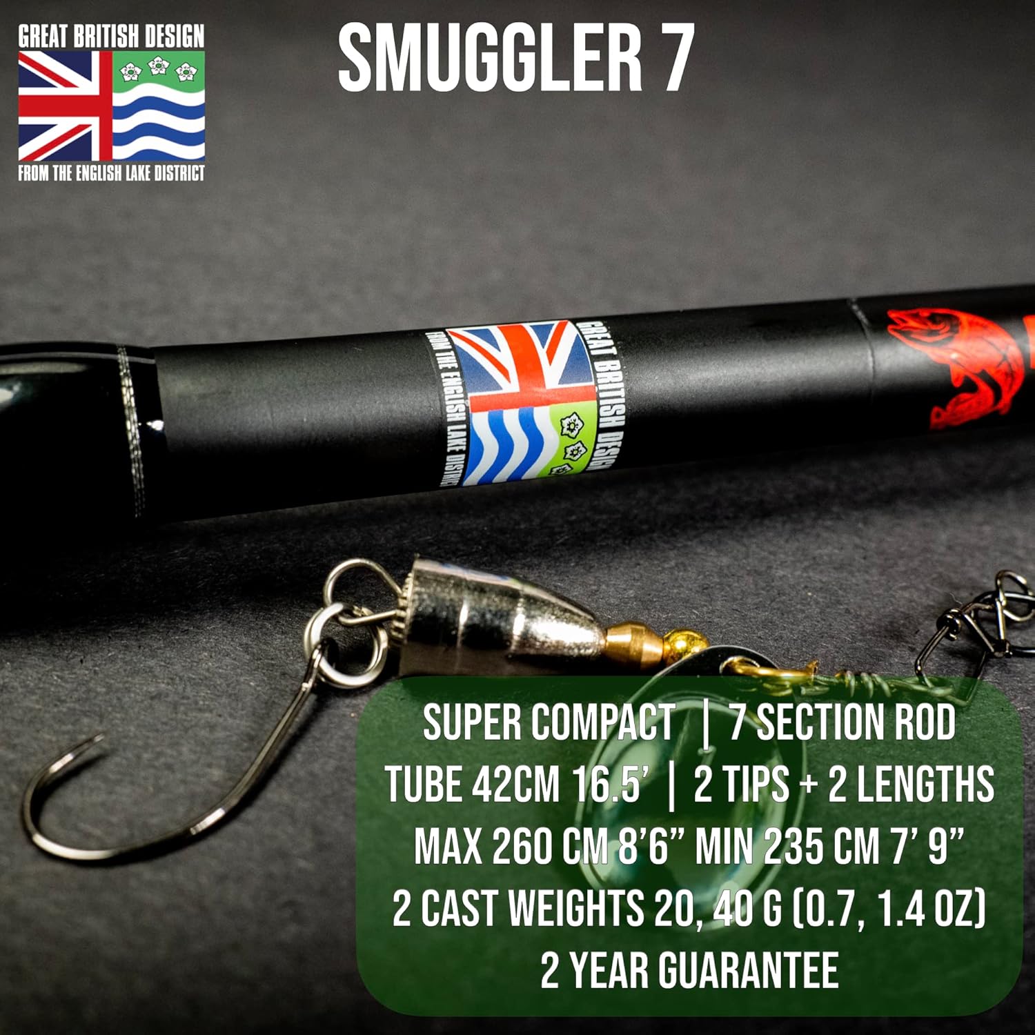 Rigged and Ready Smuggler Series Fishing Rods. 5 Unique Super Compact Multi-Function Rod Lengths, with 2 or 4 Tips for Active Travel Rod Anglers for Freshwater and seawater Fish · v7