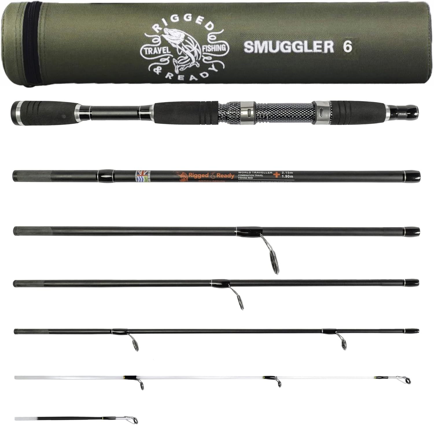 Rigged and Ready Smuggler Series Fishing Rods. 5 Unique Super Compact Multi-Function Rod Lengths, with 2 or 4 Tips for Active Travel Rod Anglers for Freshwater and seawater Fish · v9